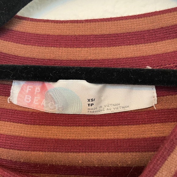 Free People FP Beach Mock Neck Striped Dress in Bordeaux XS - Picture 4 of 4